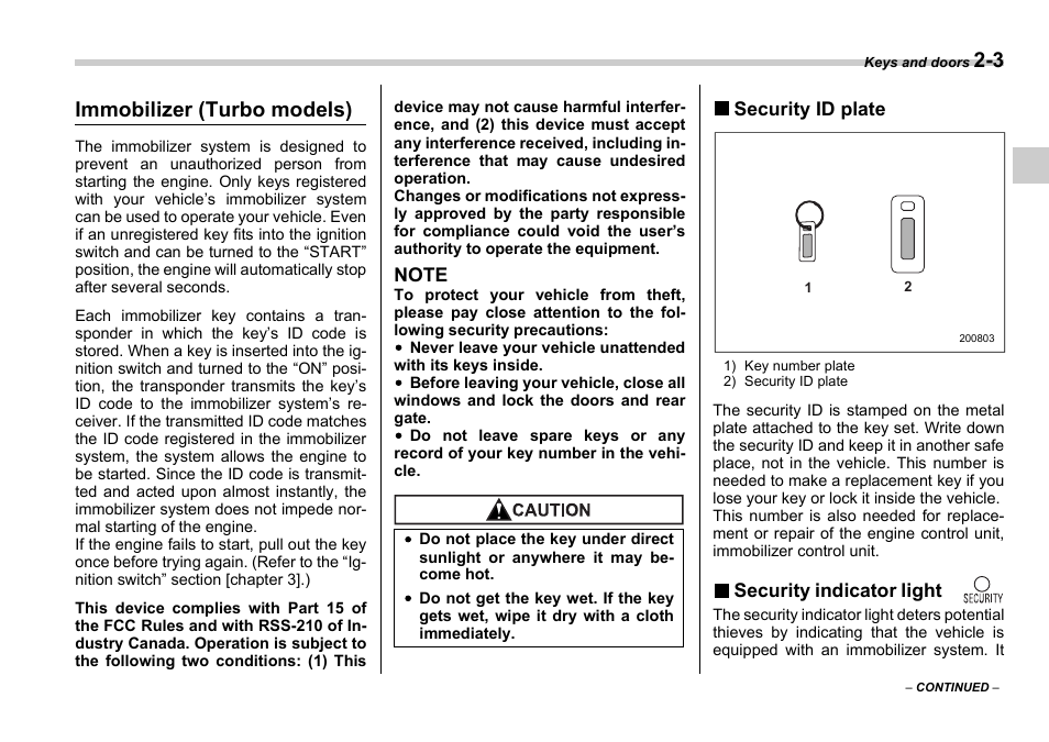 Immobilizer (turbo models) | Subaru 2006 Impreza WRX User Manual | Page 90 / 365