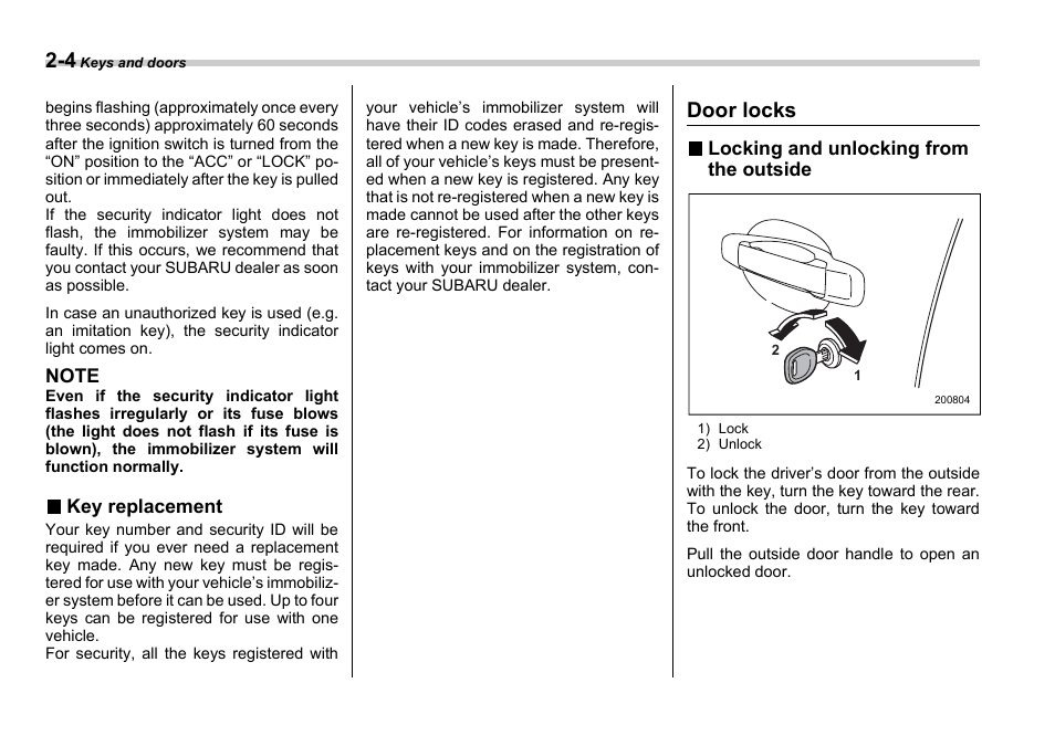 Door locks | Subaru 2006 Impreza WRX User Manual | Page 91 / 365