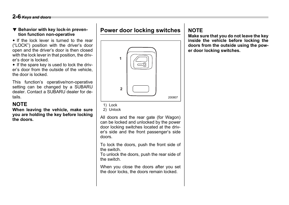 Power door locking switches | Subaru 2006 Impreza WRX User Manual | Page 93 / 365