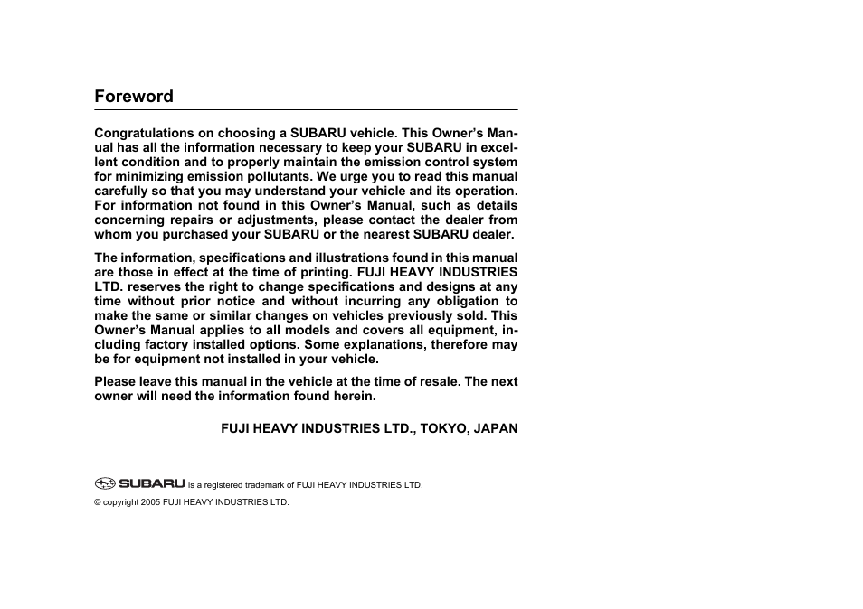 Subaru 2006 Baja User Manual | 487 pages