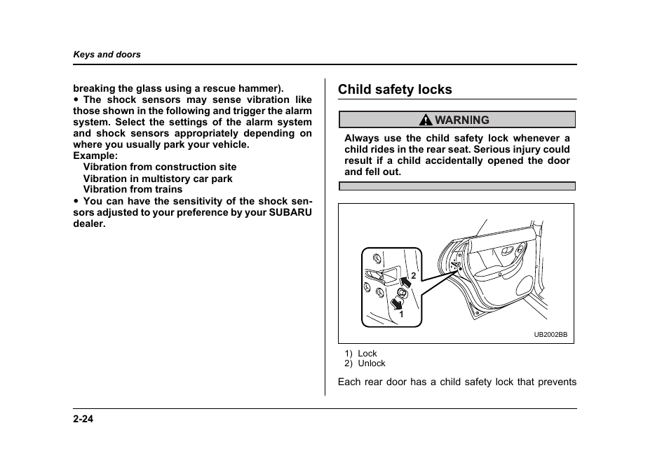 Child safety locks | Subaru 2006 Baja User Manual | Page 113 / 487