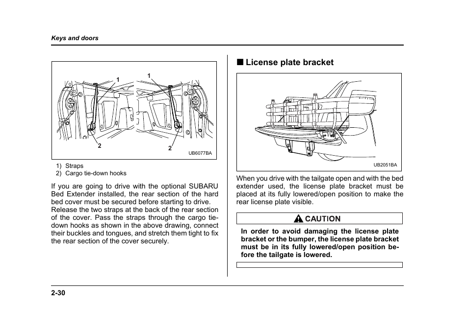 License plate bracket | Subaru 2006 Baja User Manual | Page 119 / 487