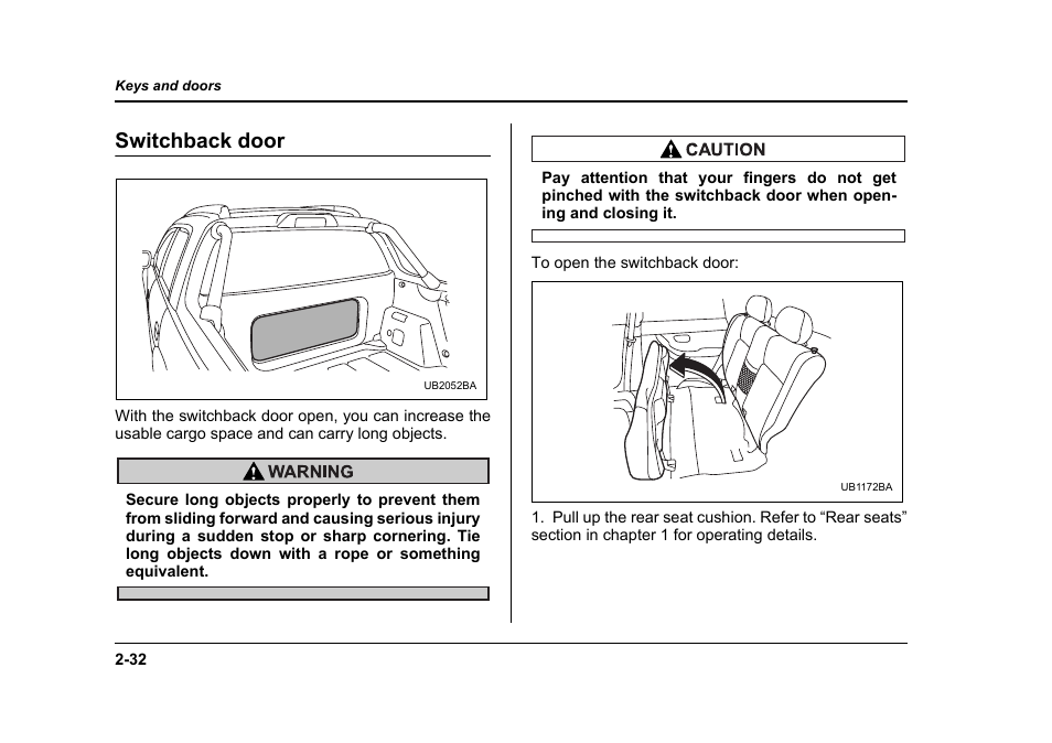 Switchback door | Subaru 2006 Baja User Manual | Page 121 / 487