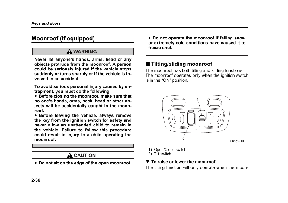 Moonroof (if equipped) | Subaru 2006 Baja User Manual | Page 125 / 487