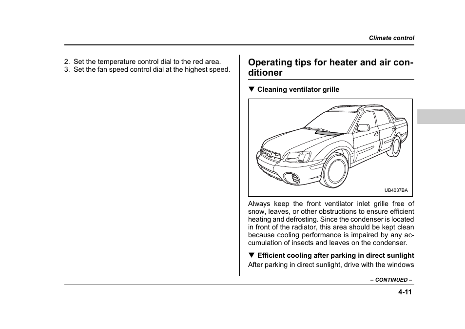 Operating tips for heater and air con- ditioner | Subaru 2006 Baja User Manual | Page 174 / 487