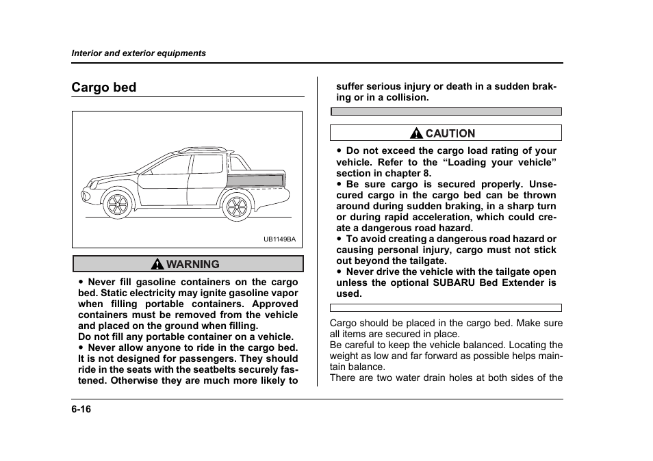 Cargo bed | Subaru 2006 Baja User Manual | Page 225 / 487