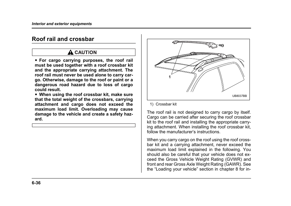 Roof rail and crossbar | Subaru 2006 Baja User Manual | Page 245 / 487