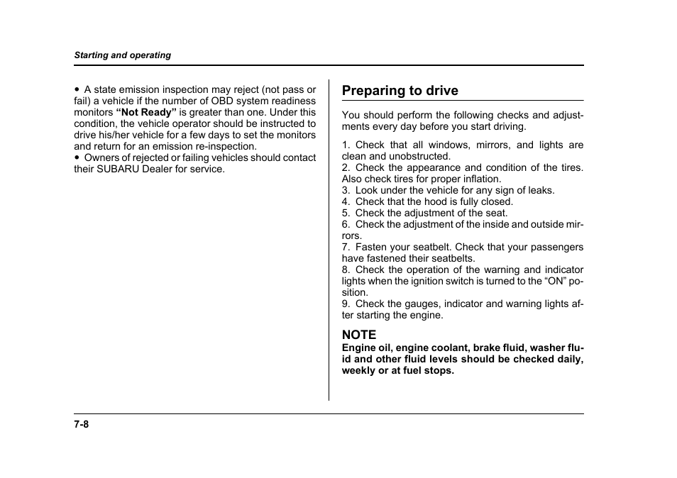 Preparing to drive | Subaru 2006 Baja User Manual | Page 261 / 487