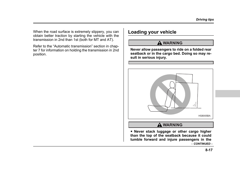 Loading your vehicle | Subaru 2006 Baja User Manual | Page 310 / 487