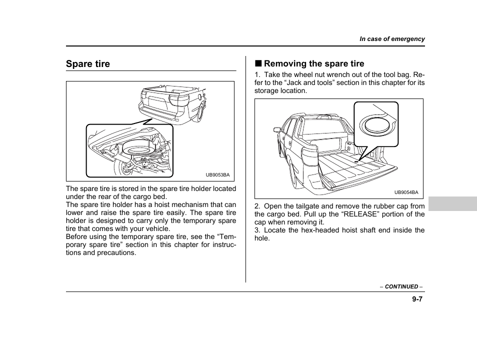 Spare tire | Subaru 2006 Baja User Manual | Page 336 / 487