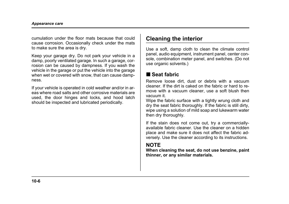 Cleaning the interior | Subaru 2006 Baja User Manual | Page 363 / 487