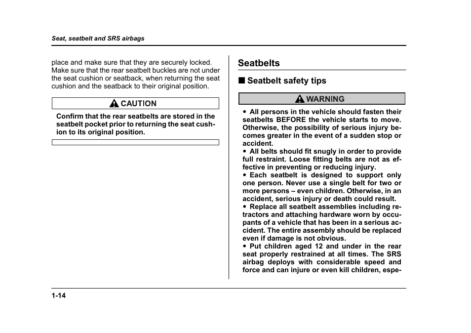 Seatbelts | Subaru 2006 Baja User Manual | Page 39 / 487