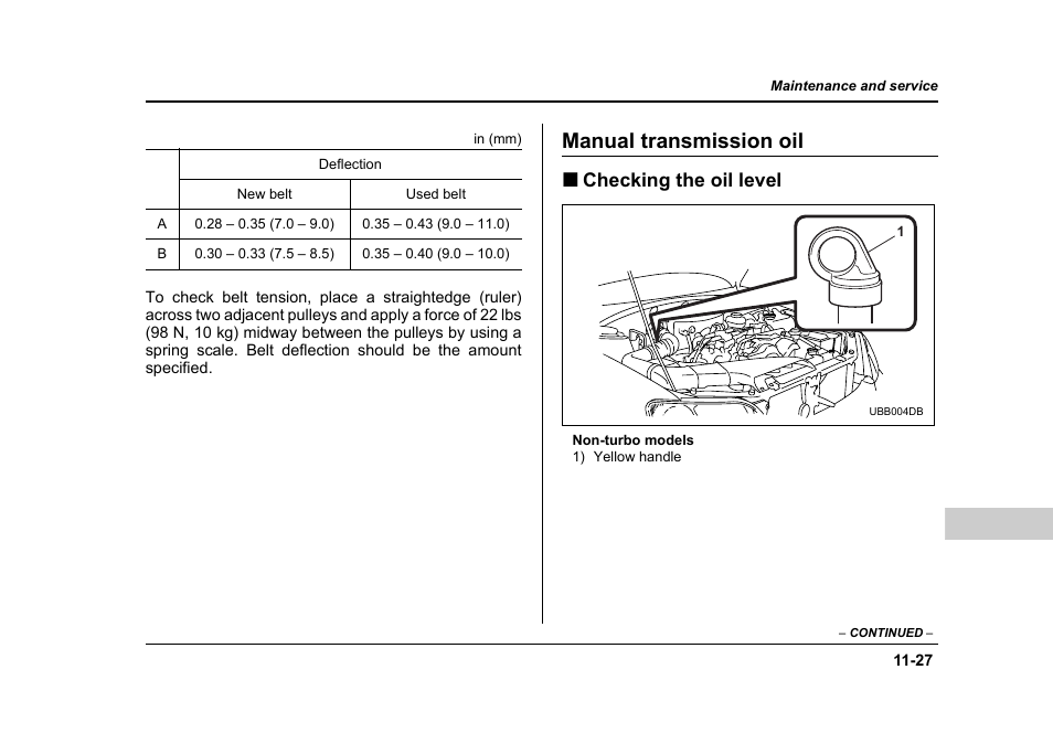 Manual transmission oil, Checking the oil level | Subaru 2006 Baja User Manual | Page 392 / 487