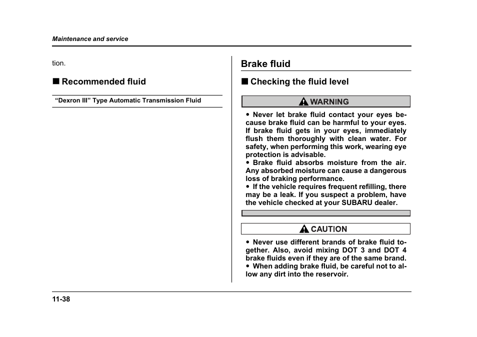 Brake fluid, Recommended fluid, Checking the fluid level | Subaru 2006 Baja User Manual | Page 403 / 487