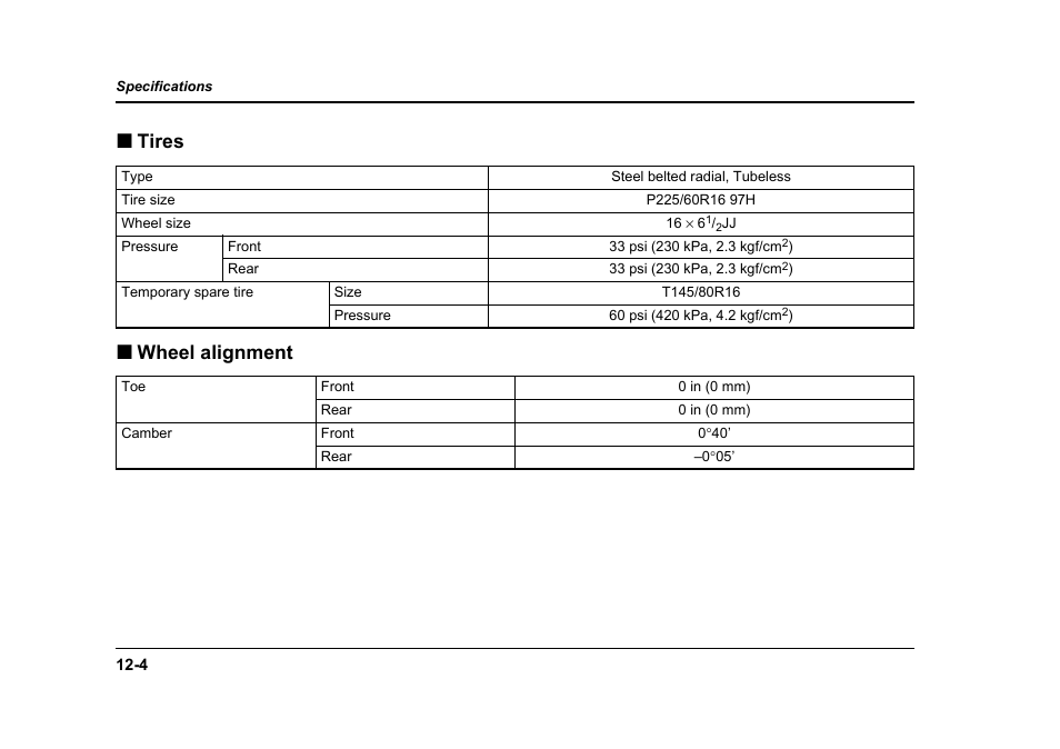 Tires  wheel alignment | Subaru 2006 Baja User Manual | Page 451 / 487