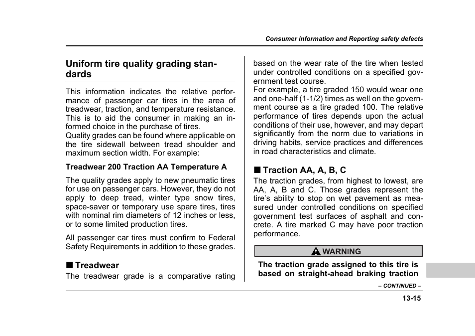 Uniform tire quality grading stan- dards | Subaru 2006 Baja User Manual | Page 472 / 487