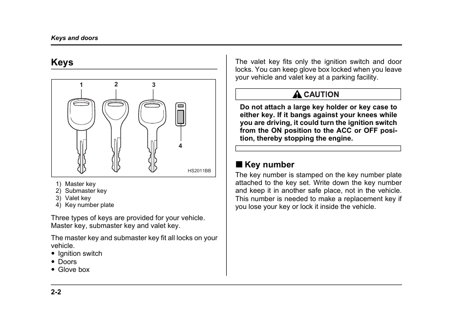 Keys, Key number | Subaru 2006 Baja User Manual | Page 91 / 487