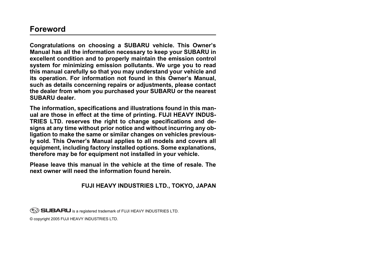 Subaru 2006 B9 Tribeca User Manual | 377 pages