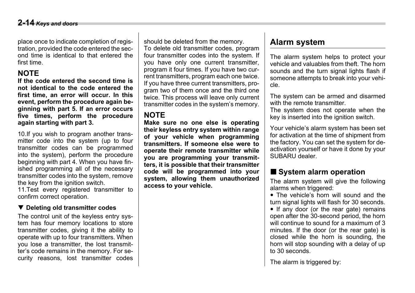 Alarm system | Subaru 2006 B9 Tribeca User Manual | Page 109 / 377