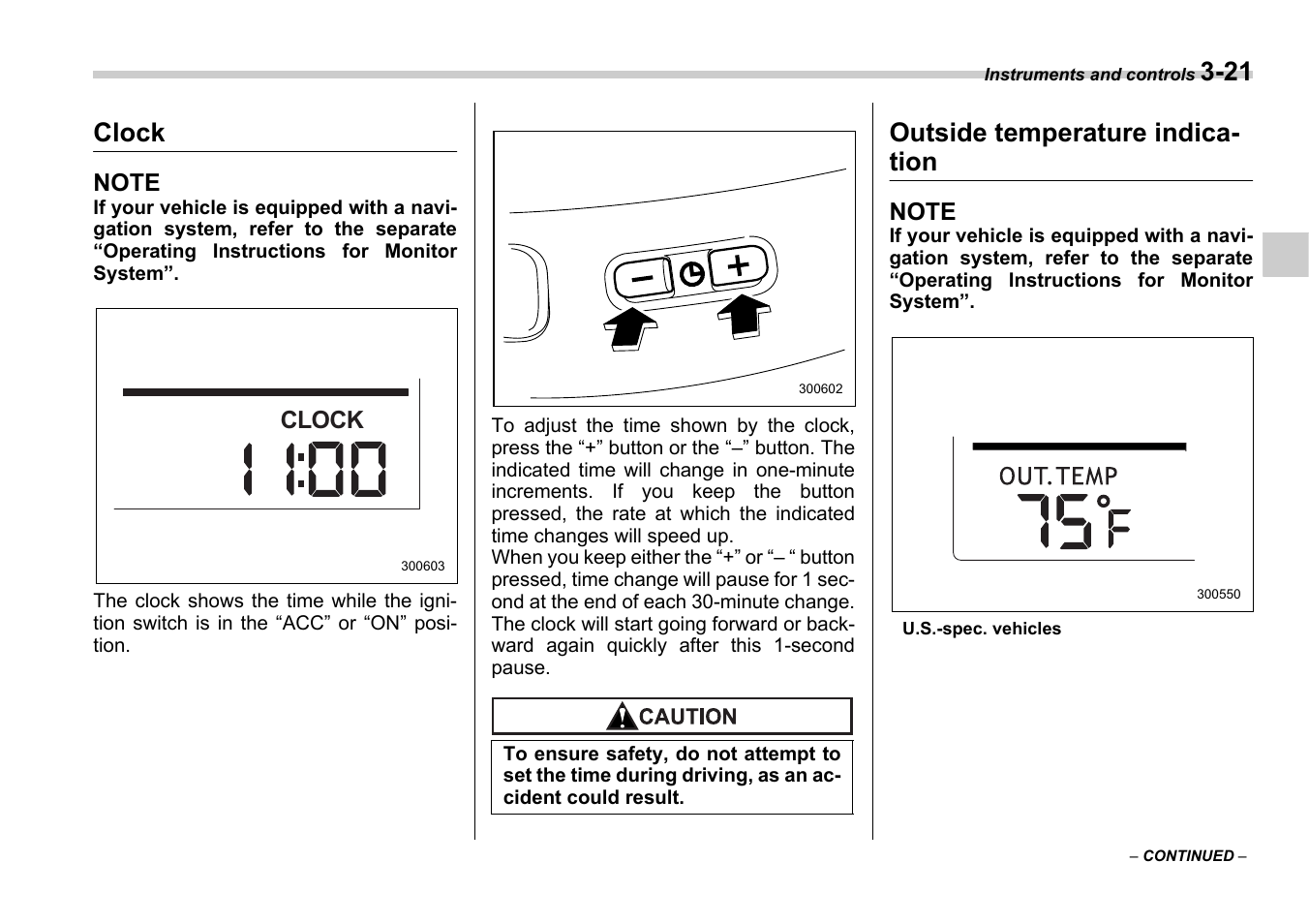 Clock, Outside temperature indica- tion | Subaru 2006 B9 Tribeca User Manual | Page 142 / 377