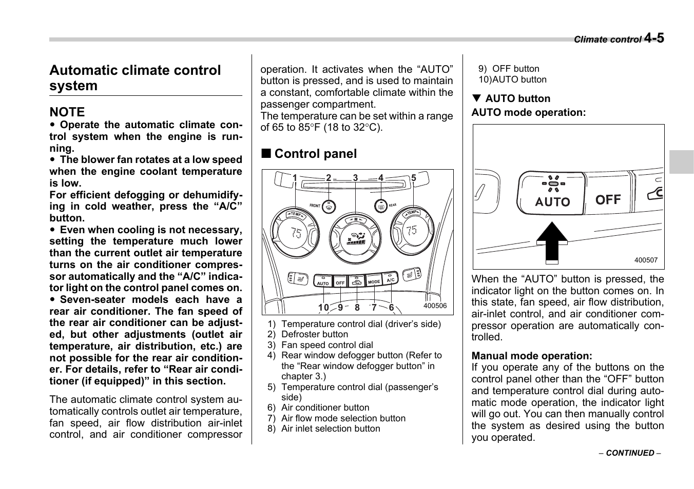 Automatic climate control system | Subaru 2006 B9 Tribeca User Manual | Page 164 / 377