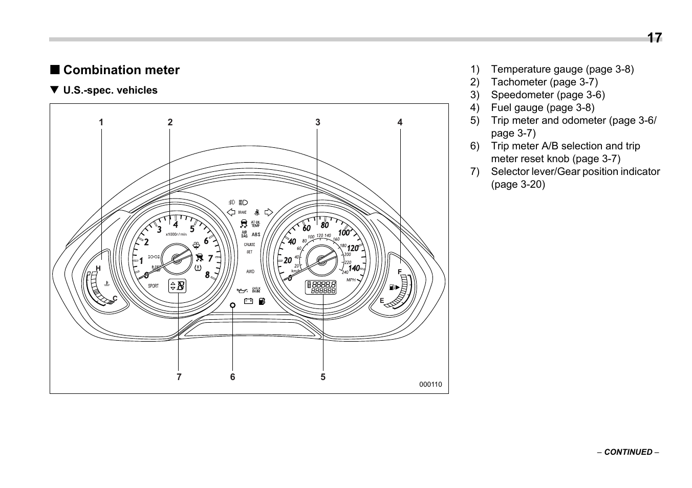 Combination meter | Subaru 2006 B9 Tribeca User Manual | Page 20 / 377