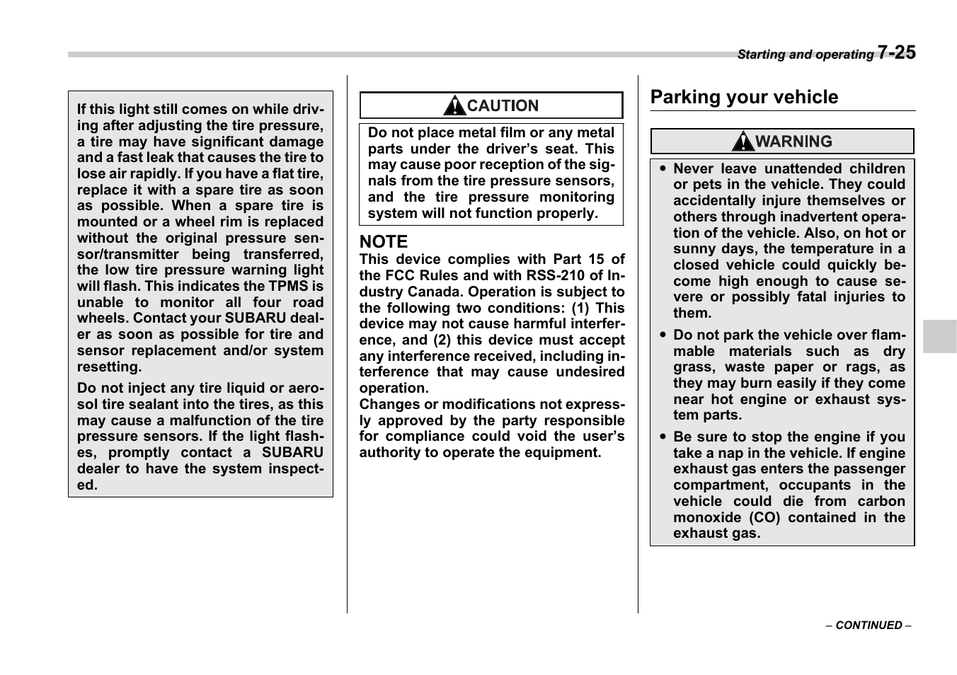 Parking your vehicle | Subaru 2006 B9 Tribeca User Manual | Page 240 / 377
