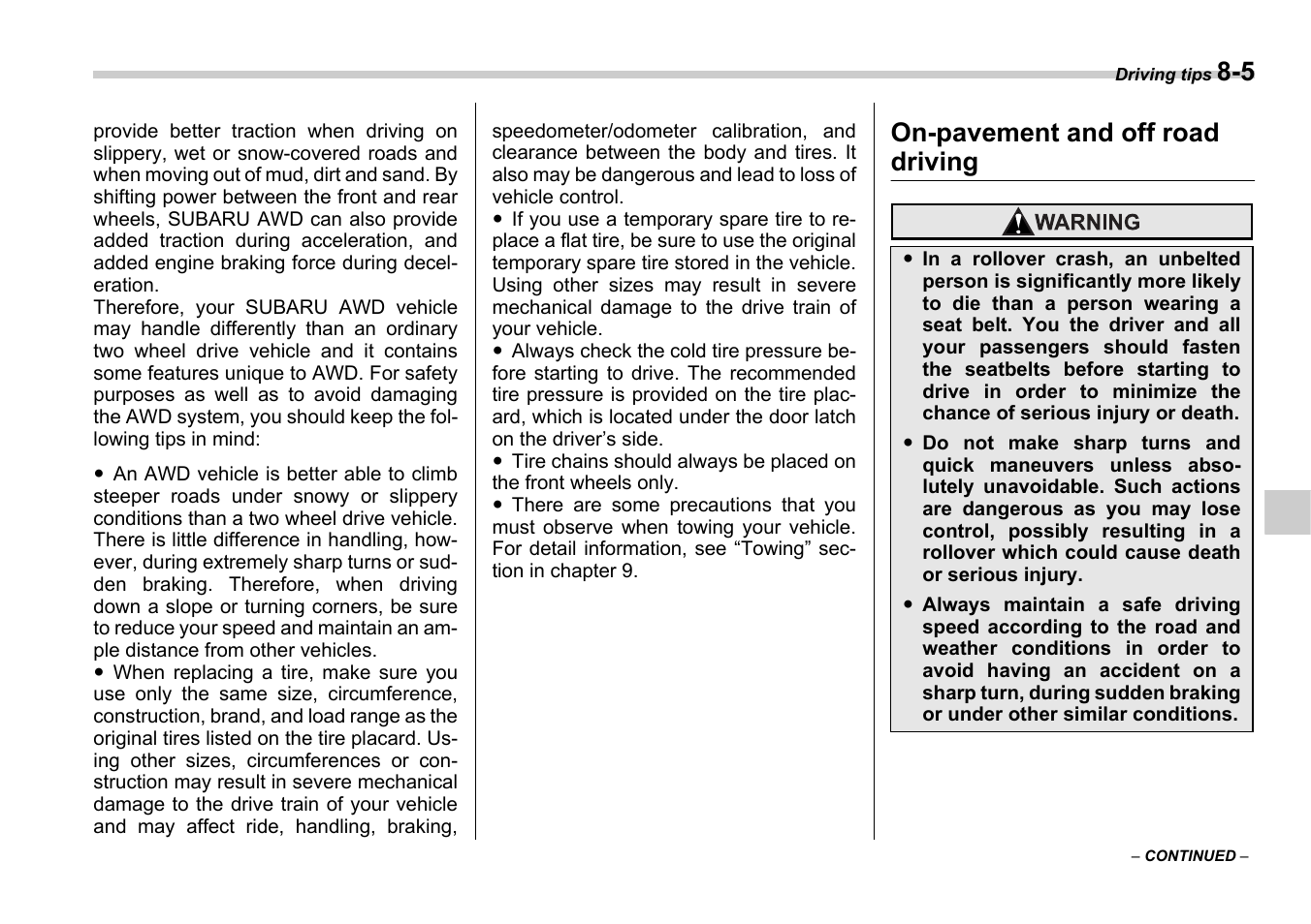 On-pavement and off road driving | Subaru 2006 B9 Tribeca User Manual | Page 250 / 377