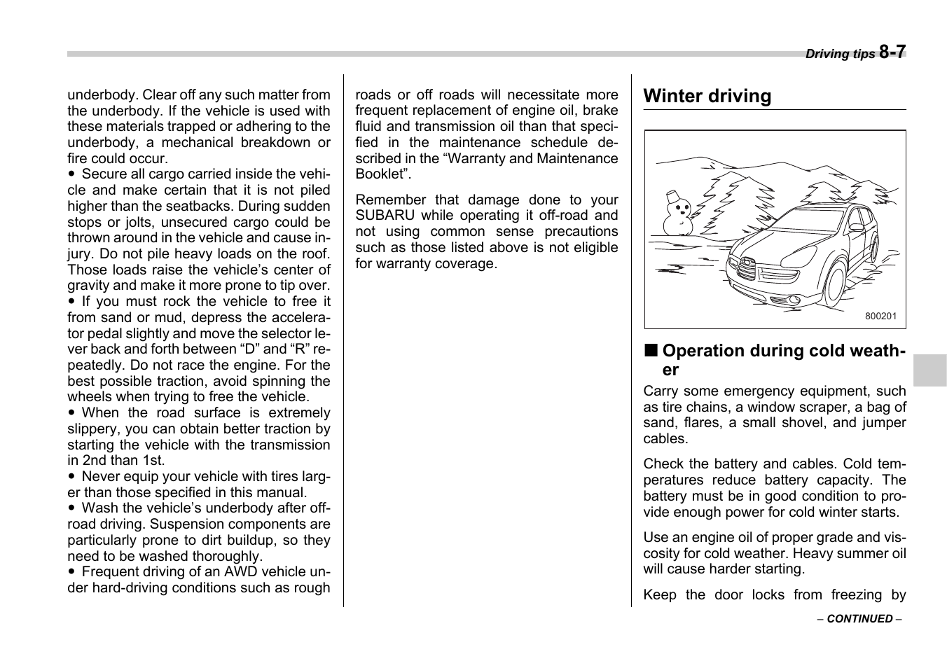 Winter driving | Subaru 2006 B9 Tribeca User Manual | Page 252 / 377
