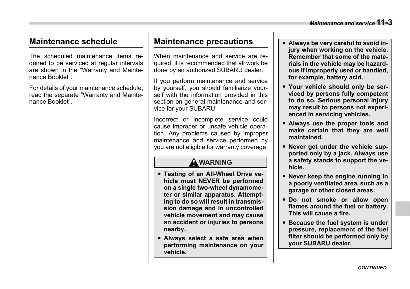 Maintenance schedule, Maintenance precautions | Subaru 2006 B9 Tribeca User Manual | Page 300 / 377