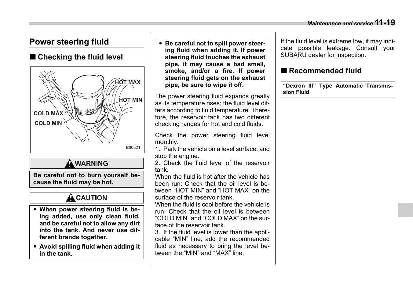 19 power steering fluid | Subaru 2006 B9 Tribeca User Manual | Page 316 / 377