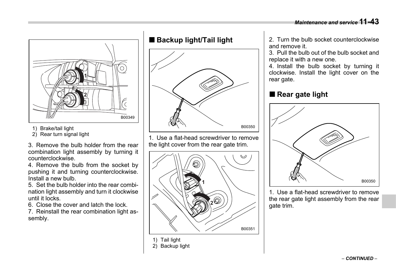 Backup light/tail light, Rear gate light | Subaru 2006 B9 Tribeca User Manual | Page 340 / 377