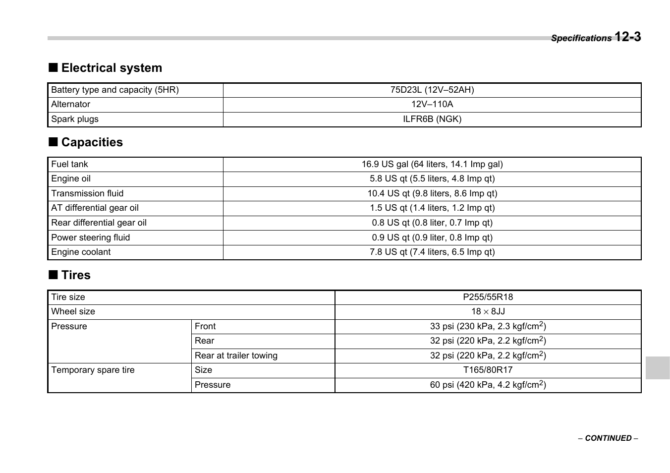 Electrical system  capacities  tires | Subaru 2006 B9 Tribeca User Manual | Page 346 / 377