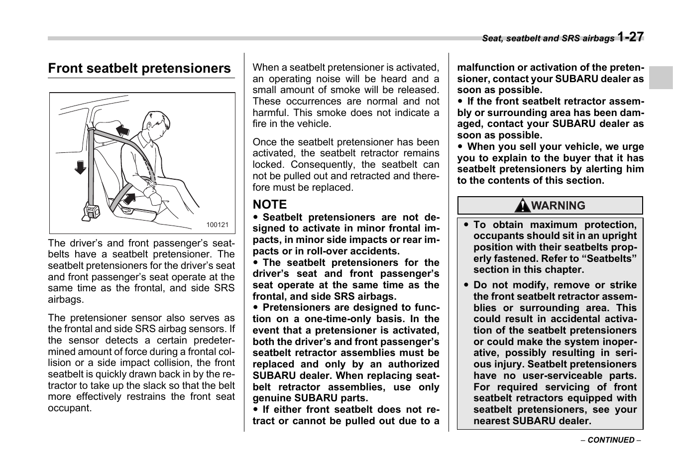 Front seatbelt pretensioners | Subaru 2006 B9 Tribeca User Manual | Page 52 / 377