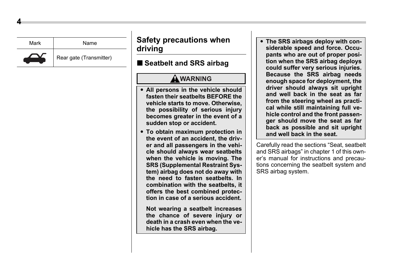 Msa5m0602a_5, Safety precautions when driving | Subaru 2006 B9 Tribeca User Manual | Page 7 / 377