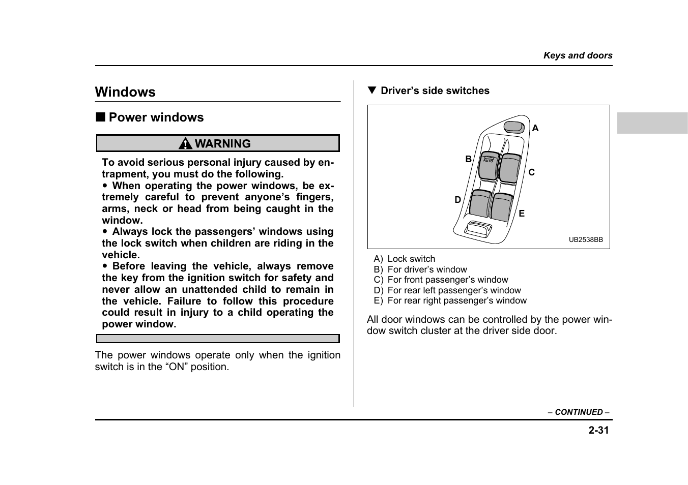 Windows | Subaru 2005 Legacy User Manual | Page 156 / 627