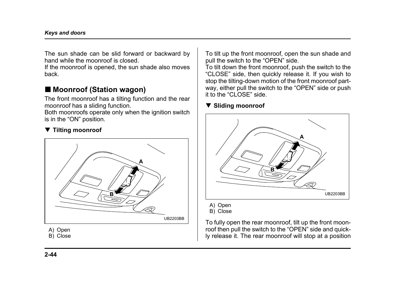 Moonroof (station wagon) | Subaru 2005 Legacy User Manual | Page 169 / 627