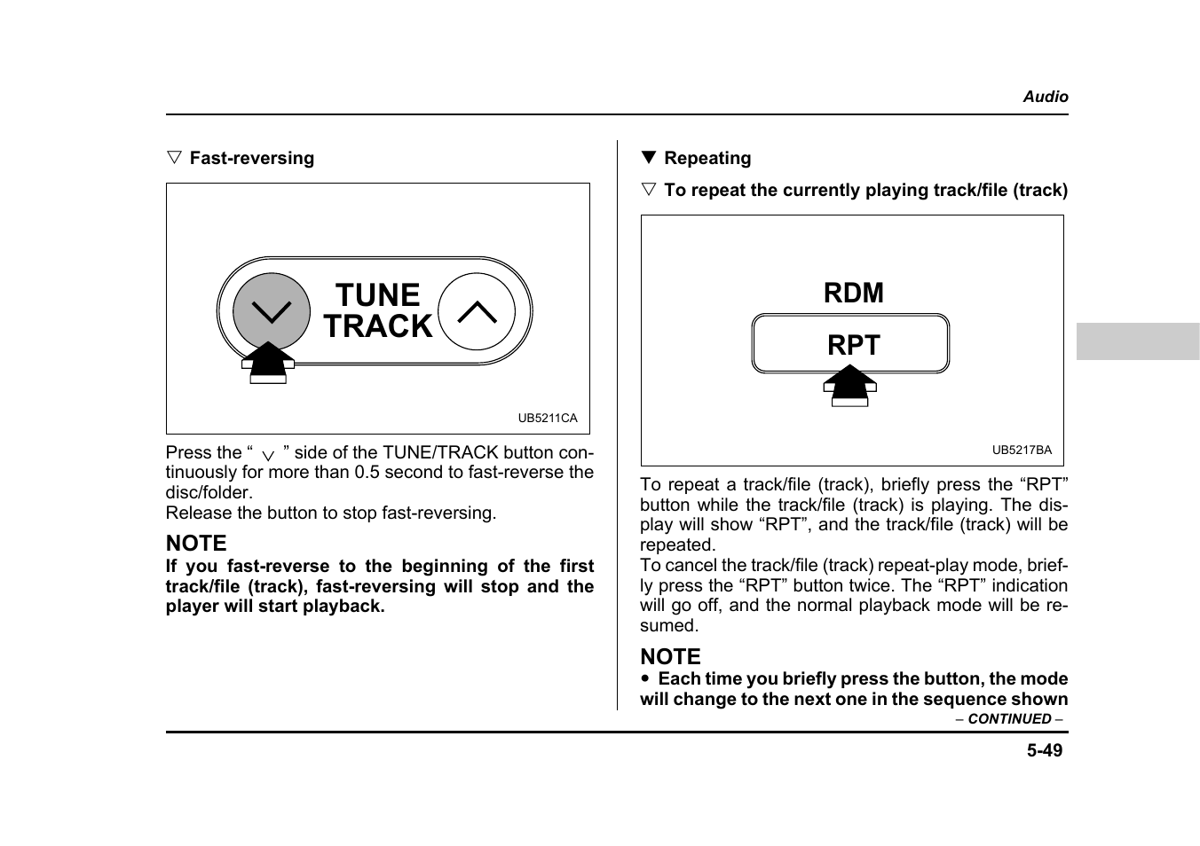 Tune track, Rpt rdm | Subaru 2005 Legacy User Manual | Page 304 / 627
