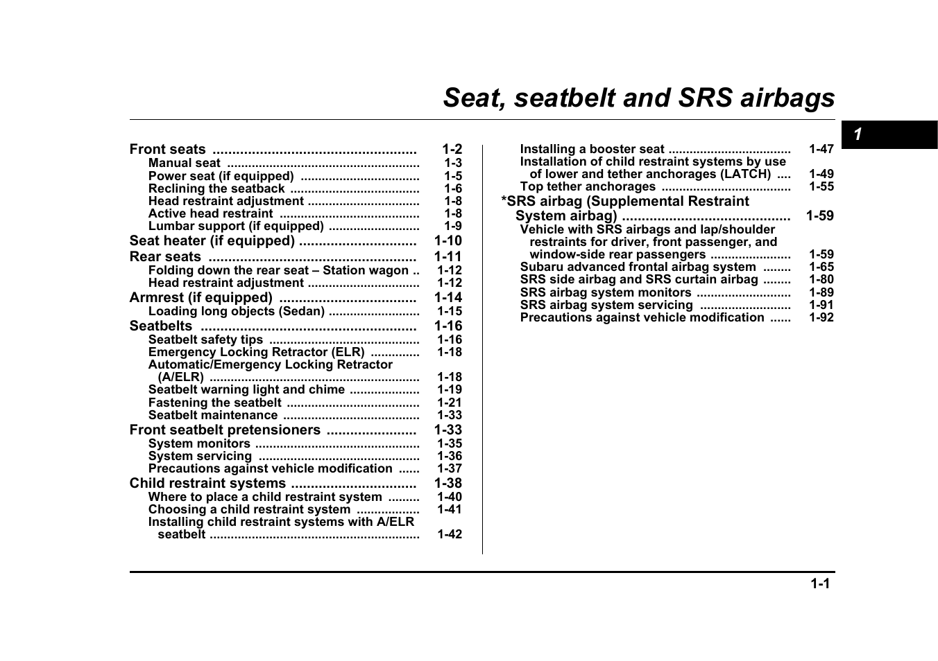 Msa5m0504a_9, Seat, seatbelt and srs airbags | Subaru 2005 Legacy User Manual | Page 32 / 627