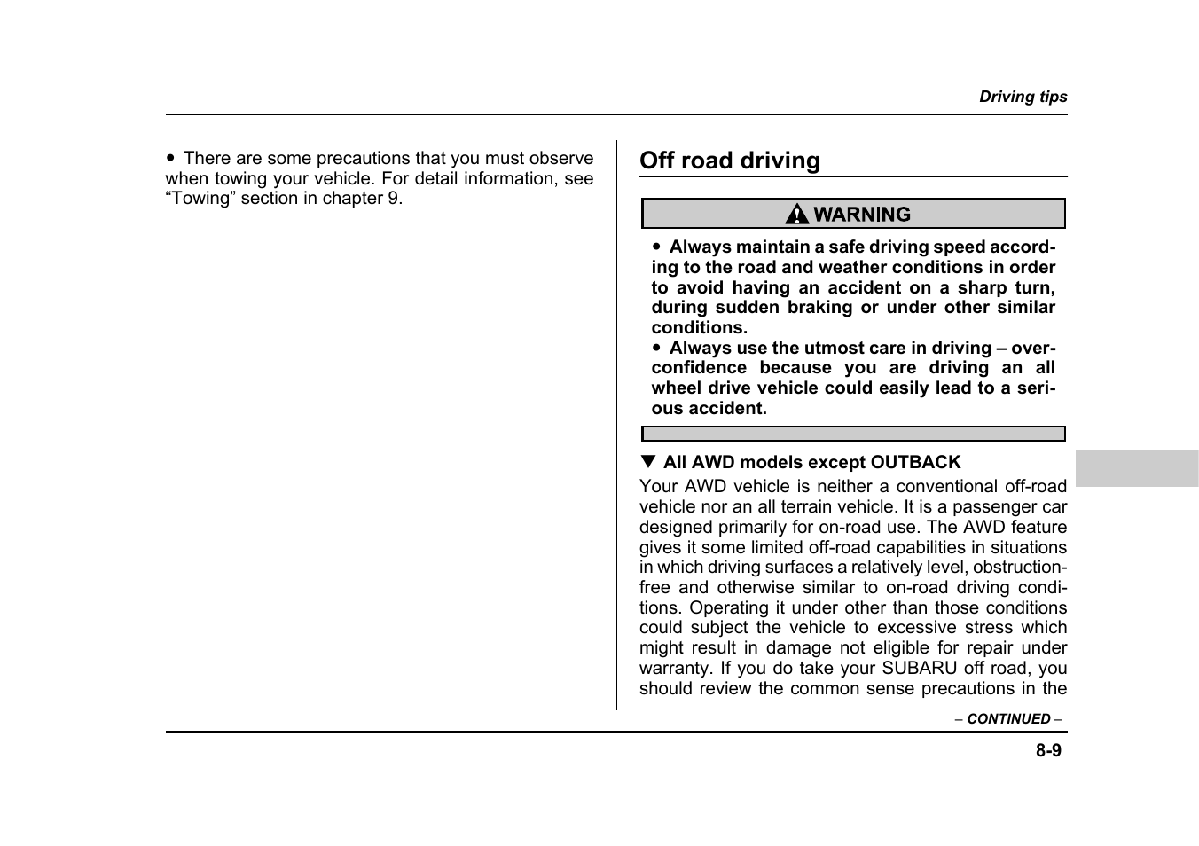 Off road driving | Subaru 2005 Legacy User Manual | Page 422 / 627
