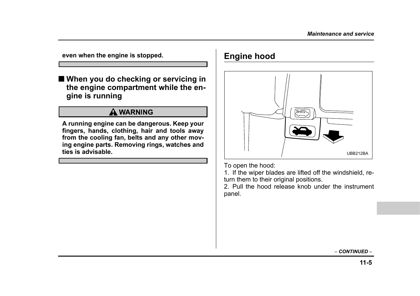 Engine hood | Subaru 2005 Legacy User Manual | Page 504 / 627