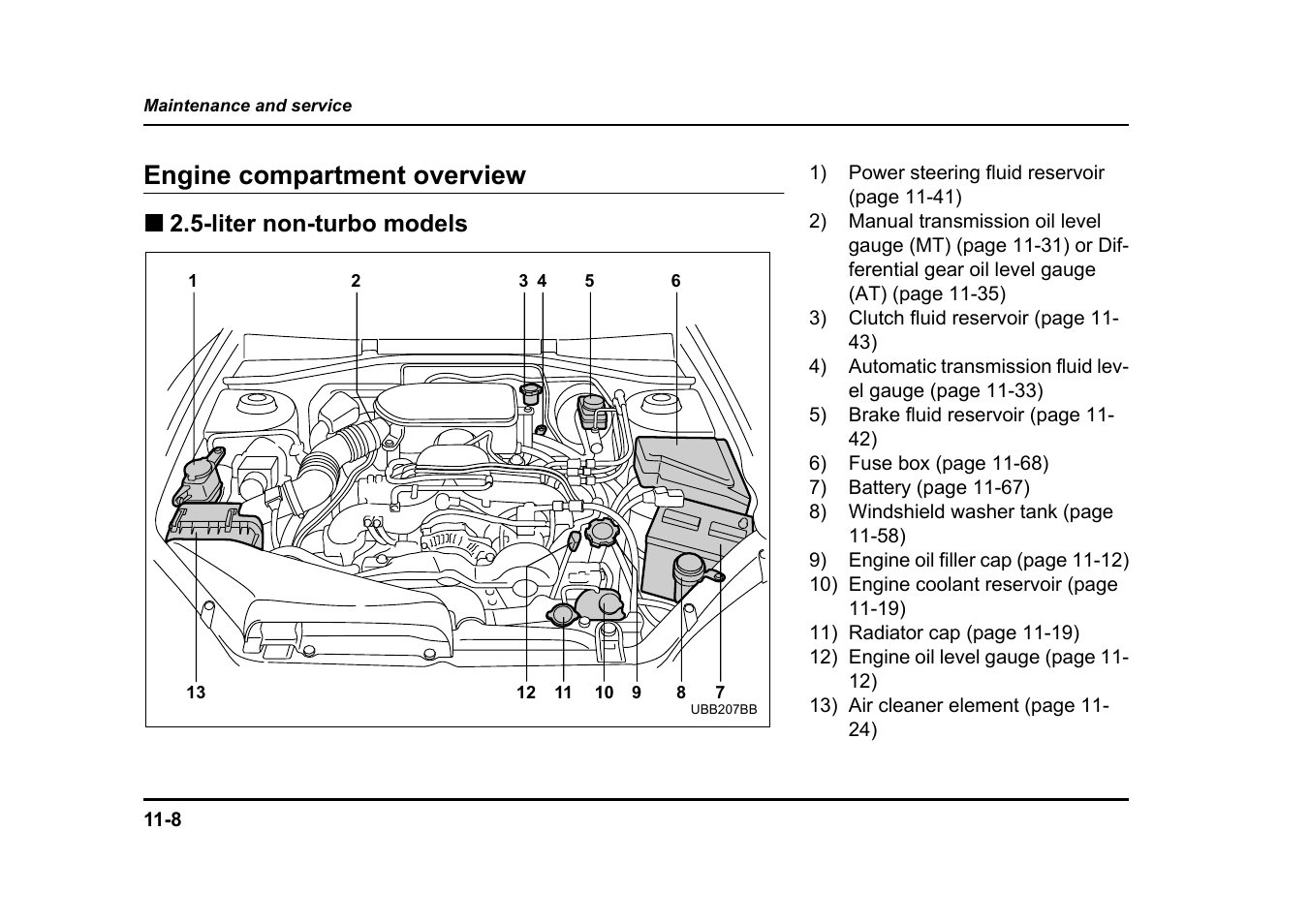 Engine compartment overview, Liter non-turbo models | Subaru 2005 Legacy User Manual | Page 507 / 627