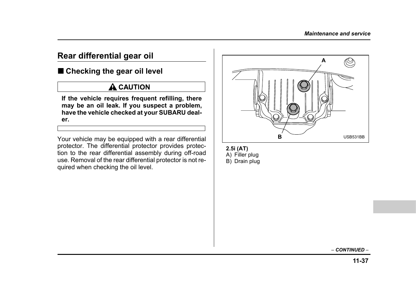 Rear differential gear oil | Subaru 2005 Legacy User Manual | Page 536 / 627