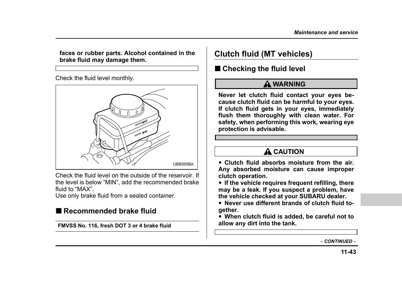 Clutch fluid (mt vehicles) | Subaru 2005 Legacy User Manual | Page 542 / 627