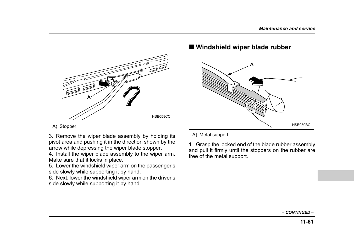 Windshield wiper blade rubber | Subaru 2005 Legacy User Manual | Page 560 / 627