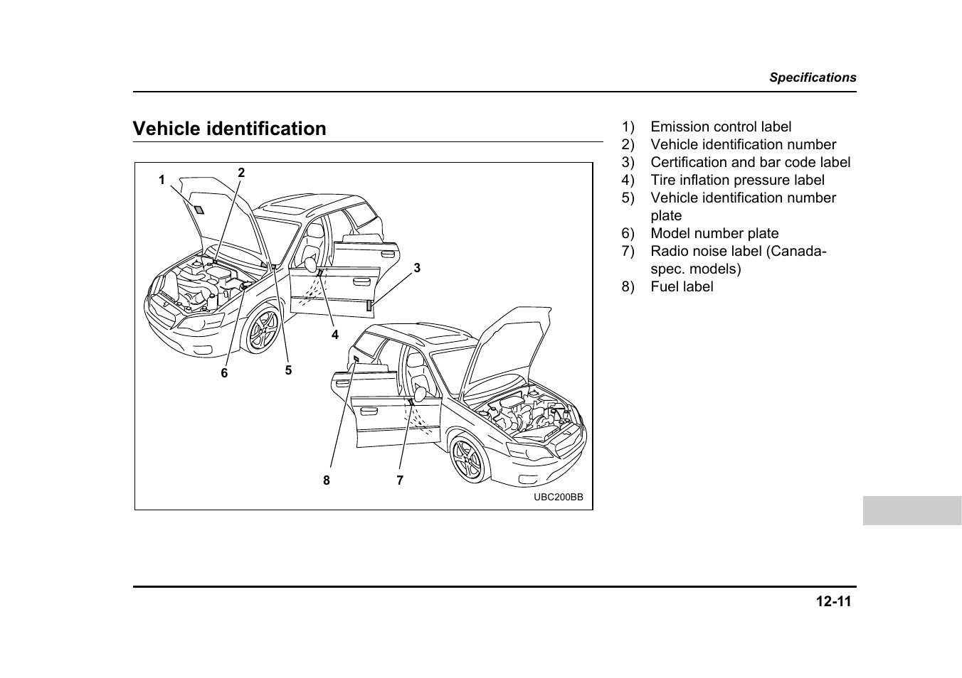 Vehicle identification | Subaru 2005 Legacy User Manual | Page 596 / 627