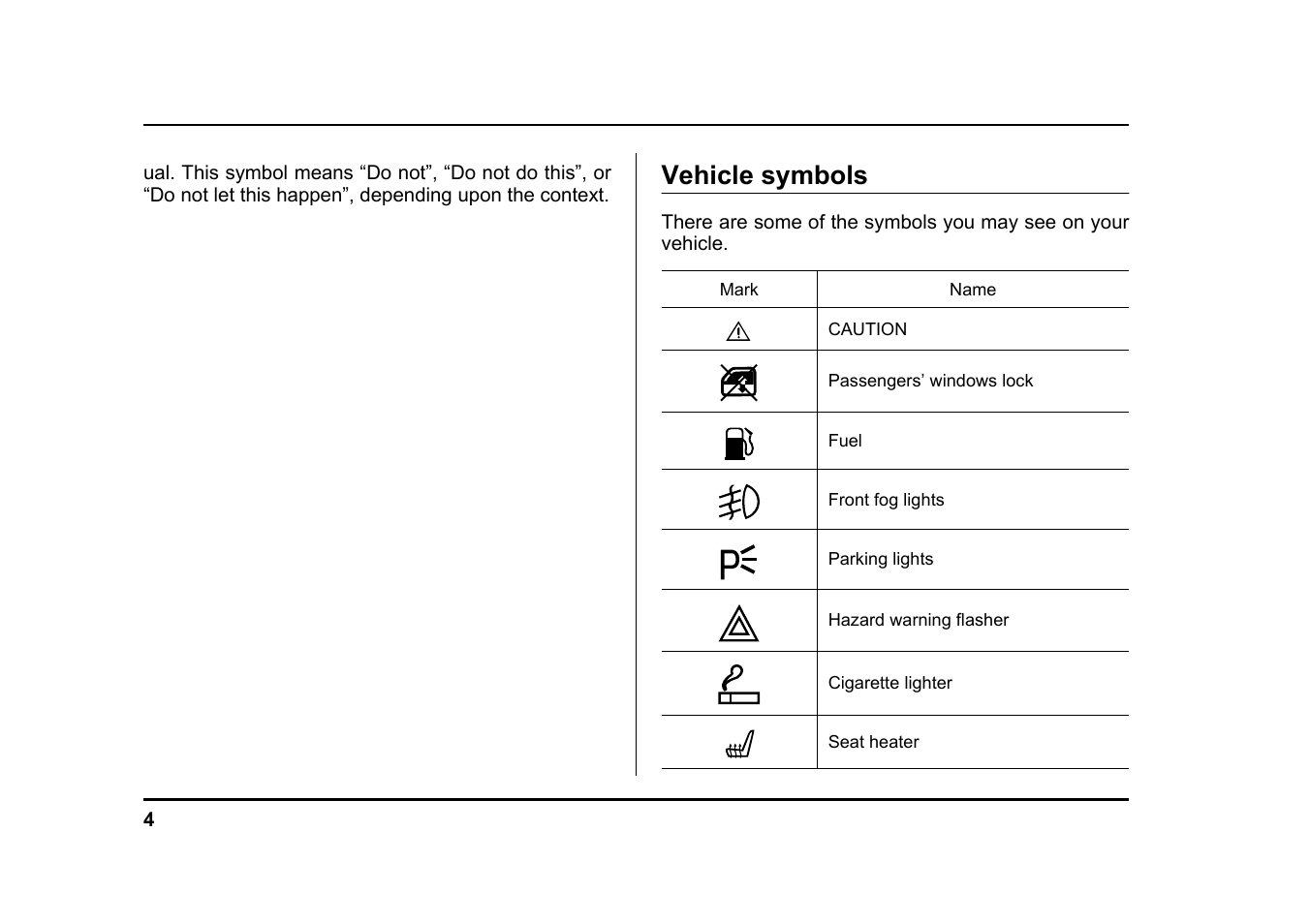 Msa5m0504a_4, Vehicle symbols | Subaru 2005 Legacy User Manual | Page 7 / 627