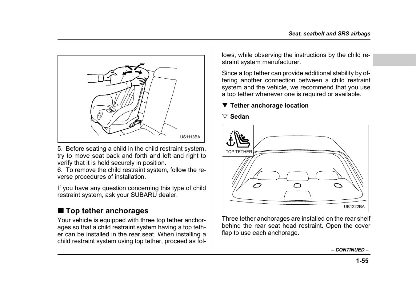 Top tether anchorages | Subaru 2005 Legacy User Manual | Page 86 / 627