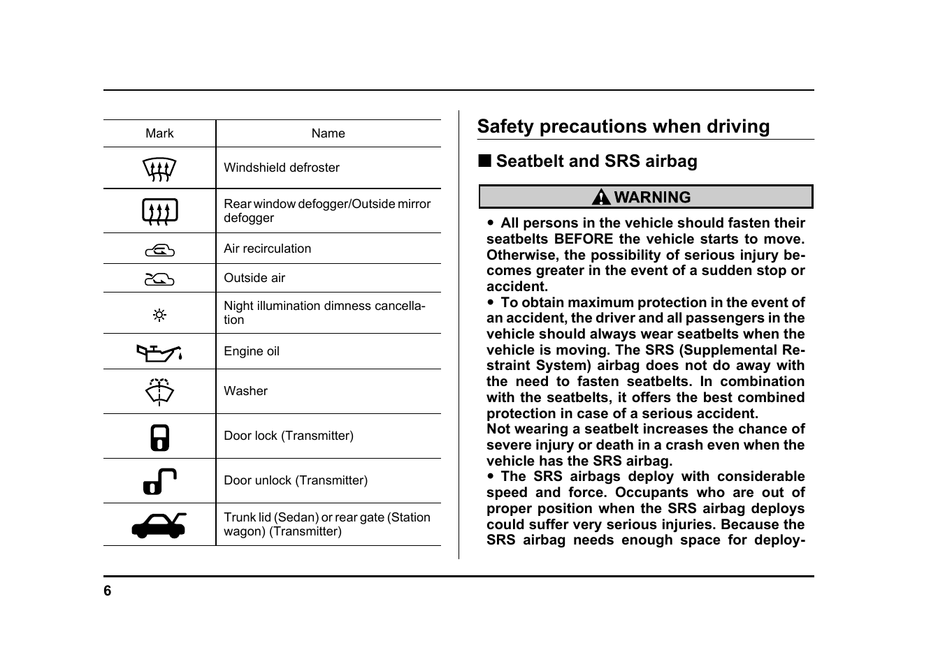 Msa5m0504a_5, Safety precautions when driving | Subaru 2005 Legacy User Manual | Page 9 / 627