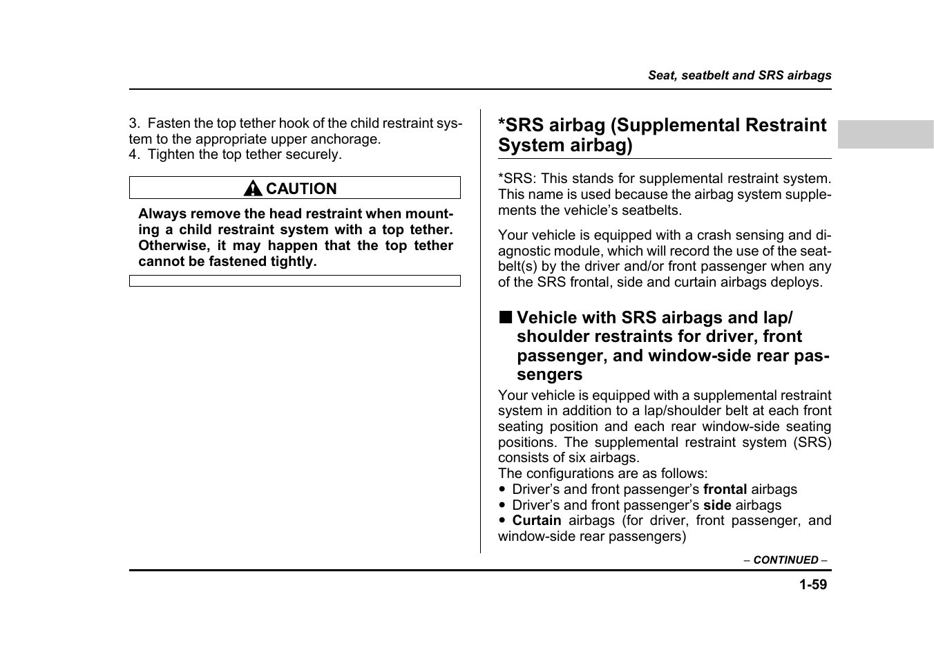 Srs airbag (supplemental restraint system airbag) | Subaru 2005 Legacy User Manual | Page 90 / 627